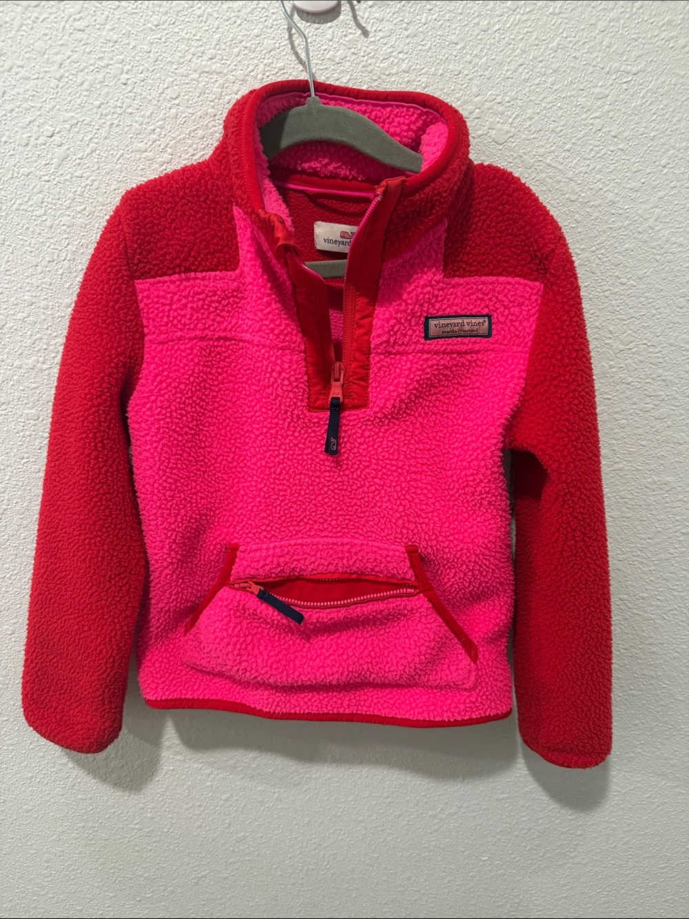 Vineyard Vines Kids Pink & Red Sherpa Pullover Hoodie
